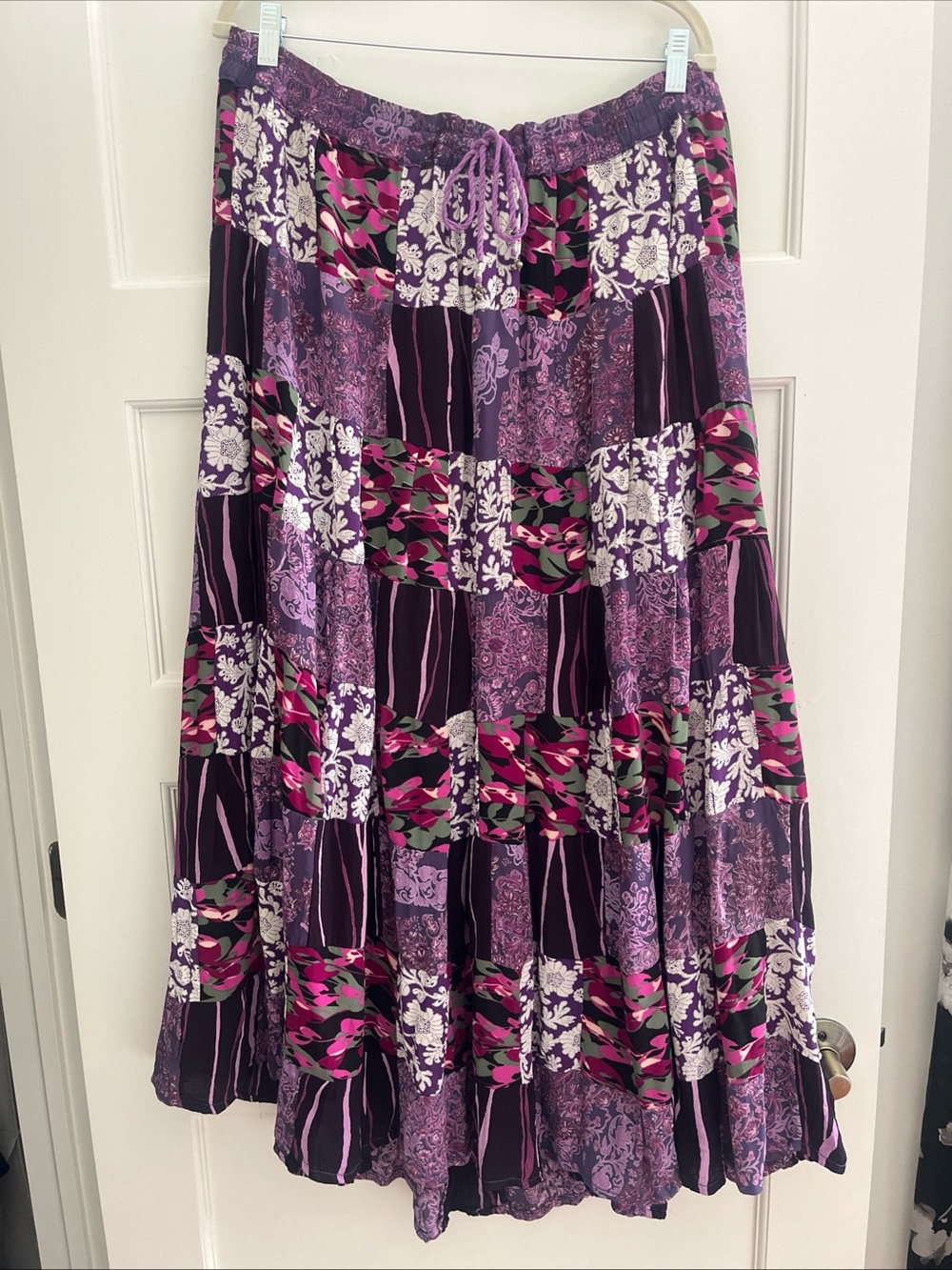 Purple Patchwork Floral Maxi Skirt